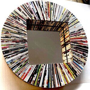 16" Square Mirror with Recycled Magazine Frame Round Unique Art
